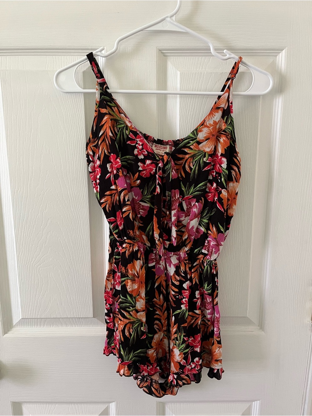 Mossimo Supply Co. Black Floral Tie-Front Romper with Pink, Orange & Green Print